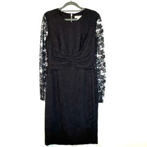 BURBERRY black lace with black lining, long sleeves midi length dress